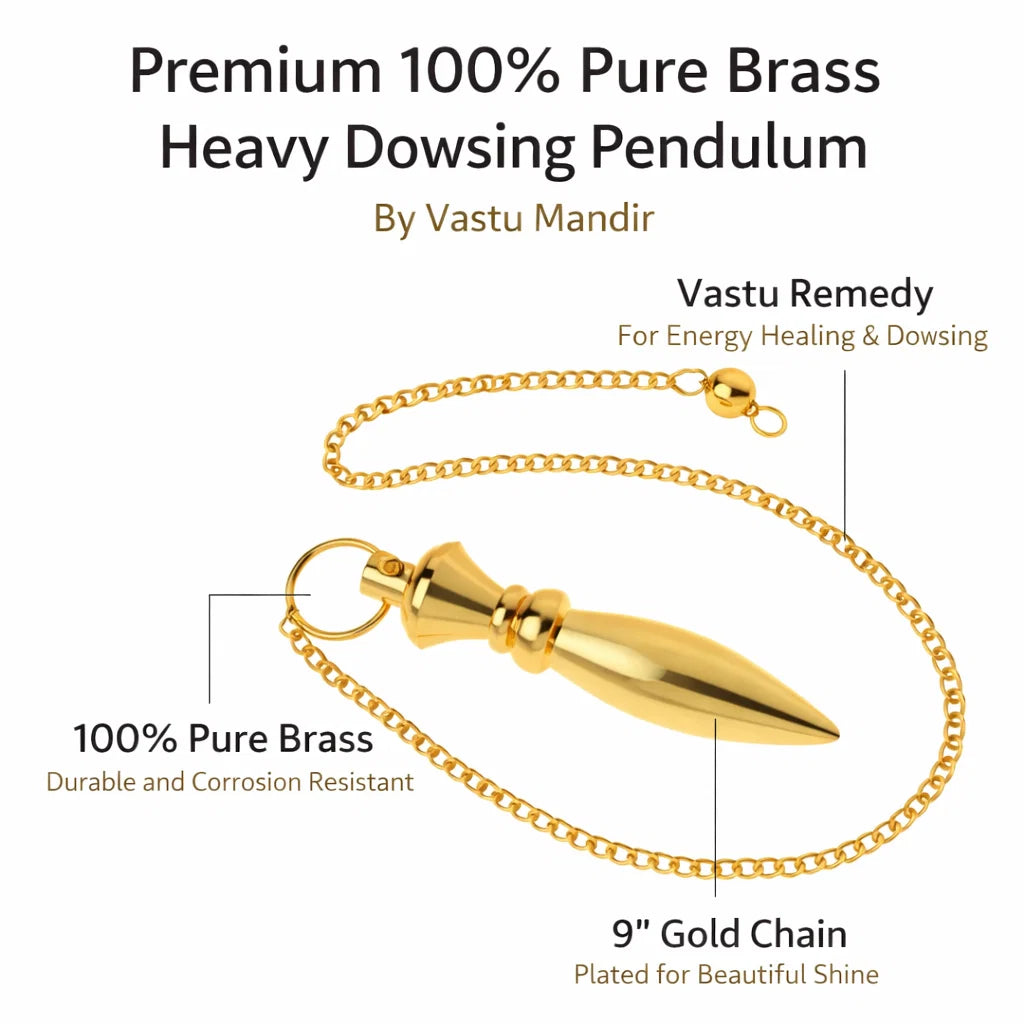 Heavy bullet pendulum infographic highlighting brass construction and chain details