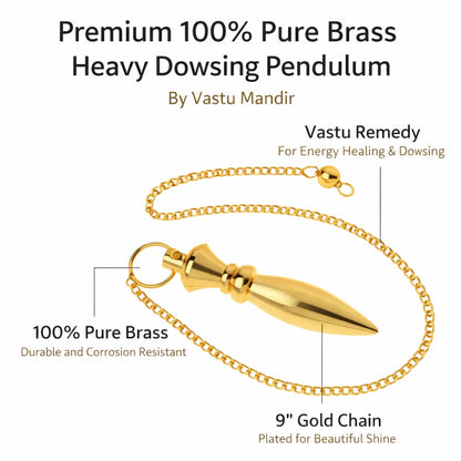 Heavy bullet pendulum infographic highlighting brass construction and chain details