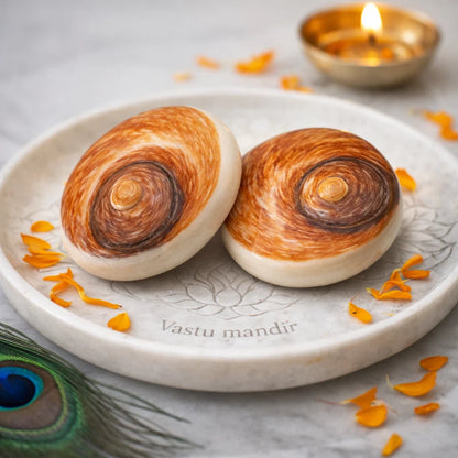 Gomti chakra shells shown in a separate styled product photograph