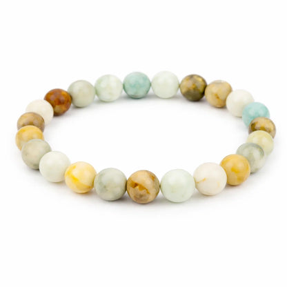 Natural amazonite mixed crystal bracelet showing the bead colour and surface on white