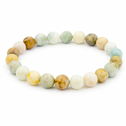 Natural amazonite mixed crystal bracelet in a close white-background bead view