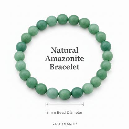 Natural amazonite crystal bracelet in a close white-background bead view
