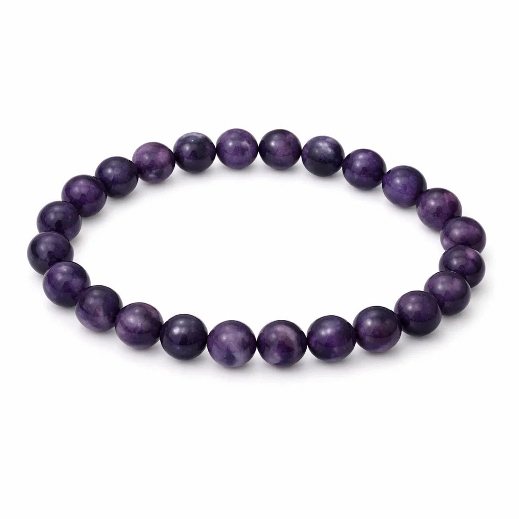 Natural amethyst crystal bracelet in a close white-background bead view