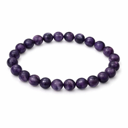 Natural amethyst crystal bracelet in a close white-background bead view