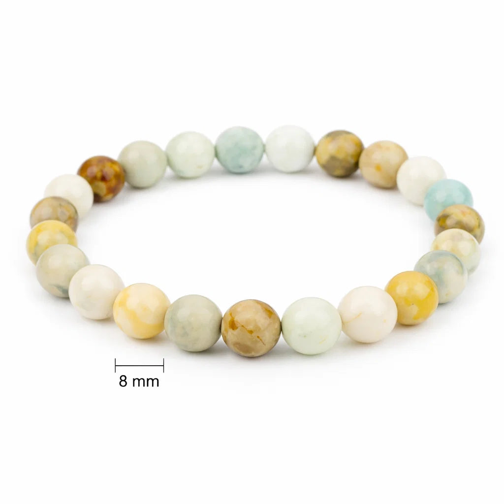Natural amazonite mixed crystal bracelet with round beads on a clean white background