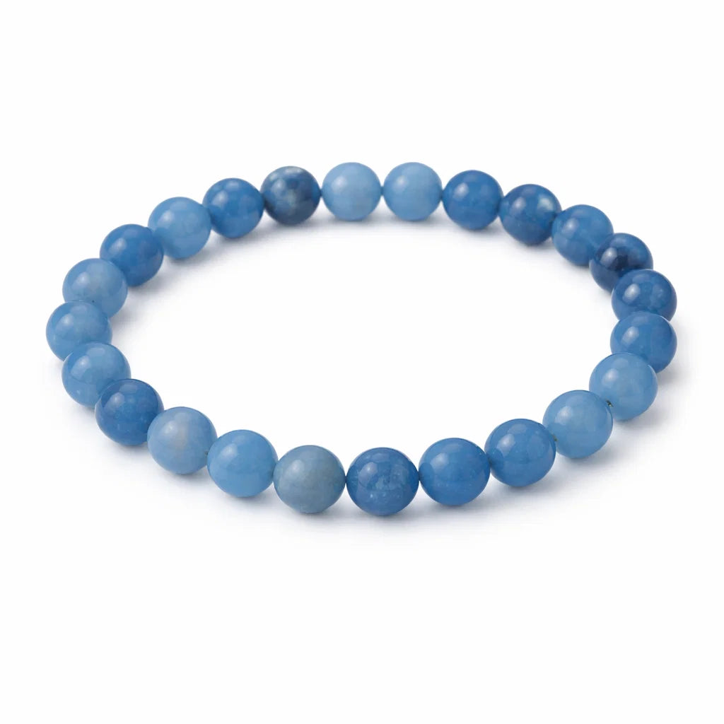 Natural aquamarine crystal bracelet in a close white-background bead view