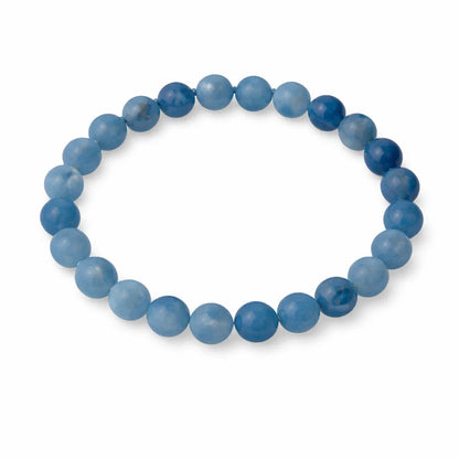 Natural aquamarine crystal bracelet with round beads on a clean white background