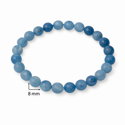 Natural aquamarine crystal bracelet showing the bead colour and surface on white