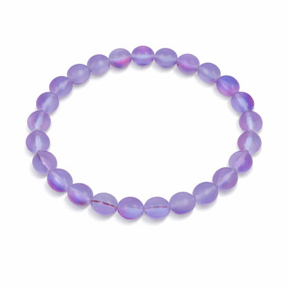 Natural purple aura quartz bead bracelet with round beads on a clean white background