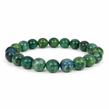 Natural azurite crystal bracelet in a close white-background bead view