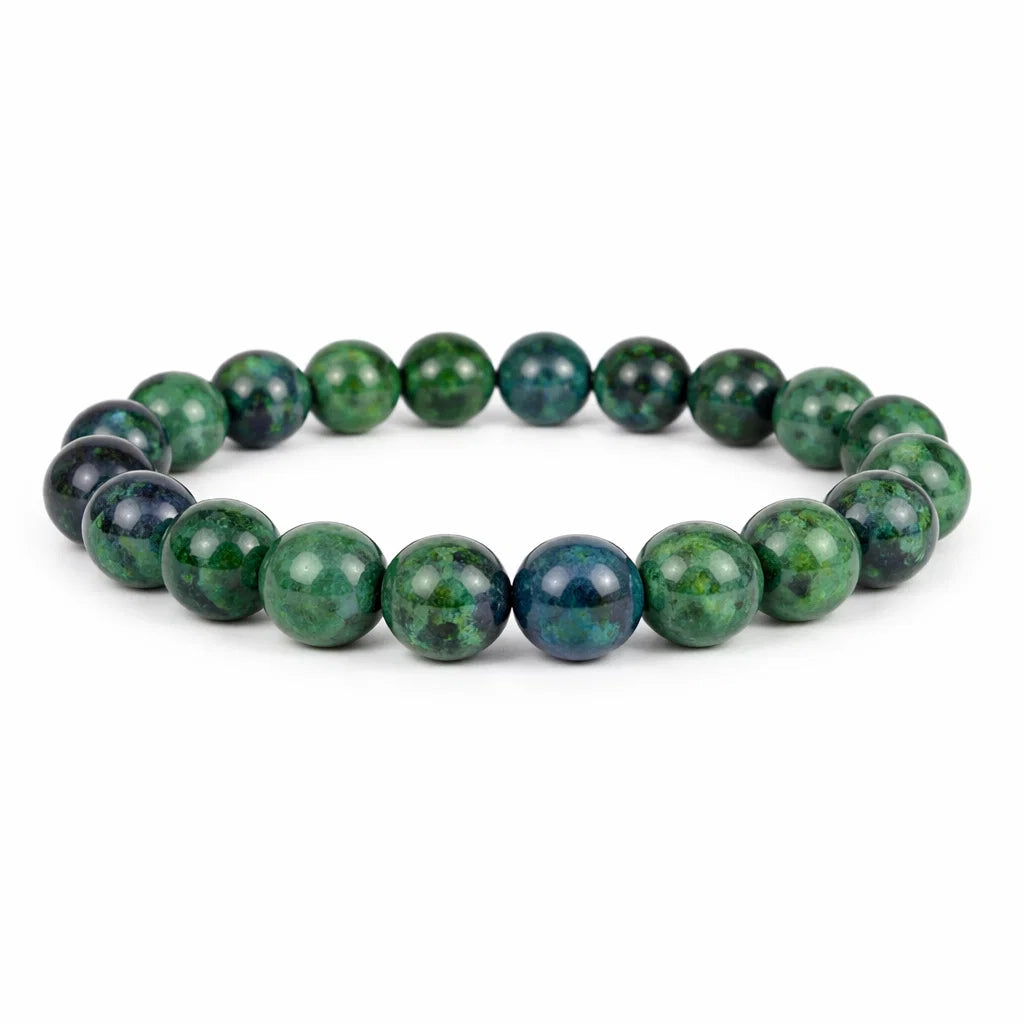Natural azurite crystal bracelet showing the bead colour and surface on white