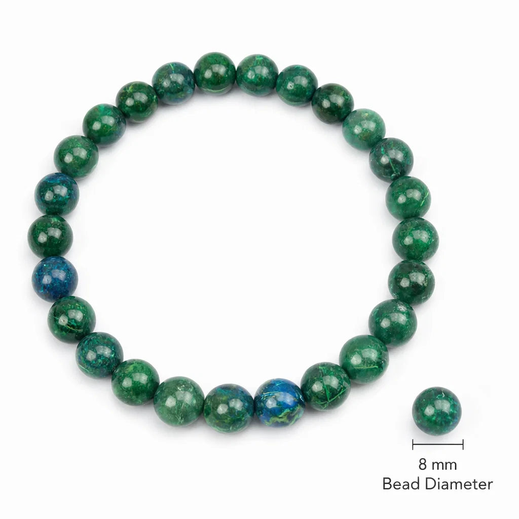 Natural azurite crystal bracelet centred in a clean product photograph
