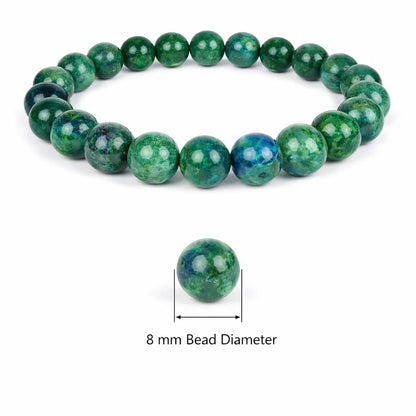 Natural azurite crystal bracelet with round beads on a clean white background