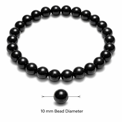 Classic black tourmaline crystal bracelet with round beads on a clean white background
