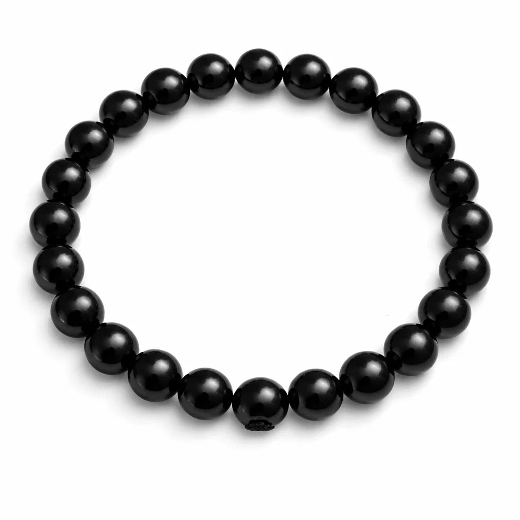Black tourmaline hydro crystal bracelet in a close white-background bead view