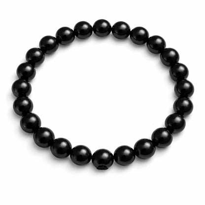 Black tourmaline hydro crystal bracelet in a close white-background bead view
