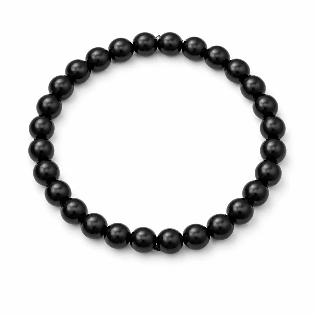 Black tourmaline hydro crystal bracelet in a close white-background bead view