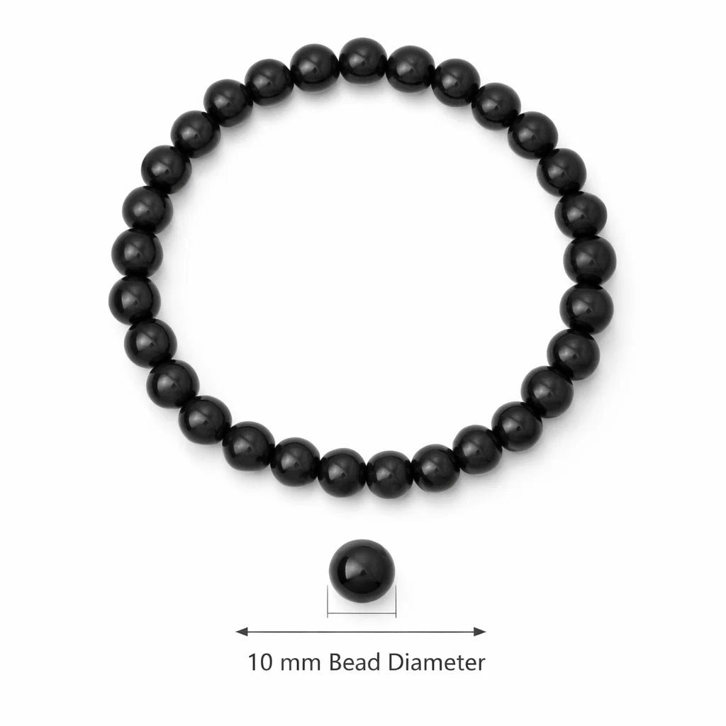 Black tourmaline hydro crystal bracelet with round beads on a clean white background