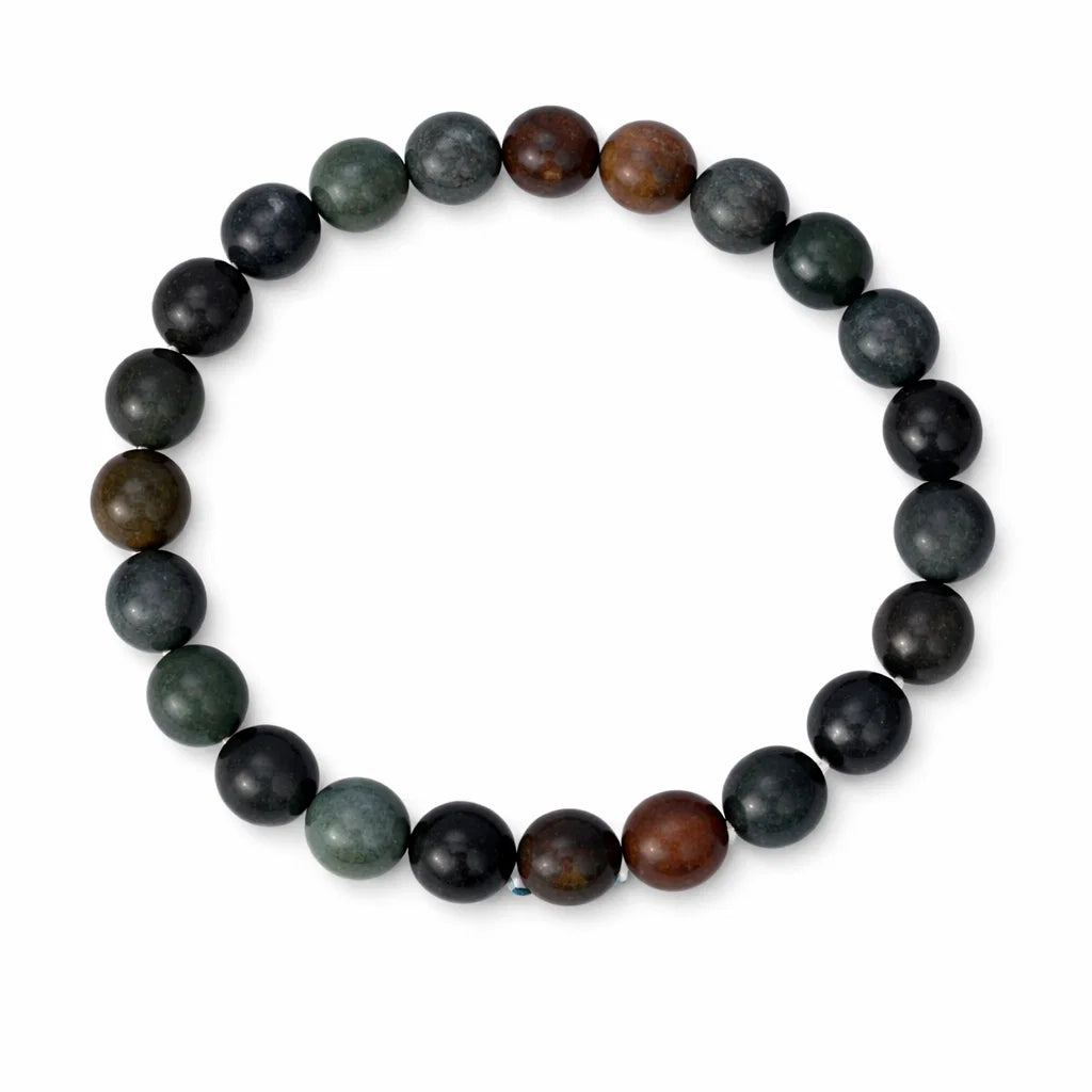 Natural bloodstone crystal bracelet showing the bead colour and surface on white