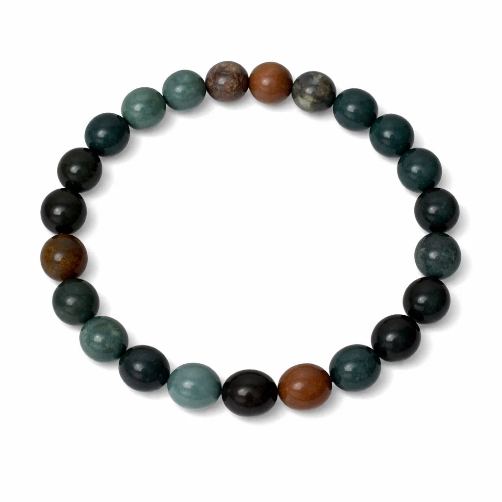 Natural bloodstone crystal bracelet with round beads on a clean white background