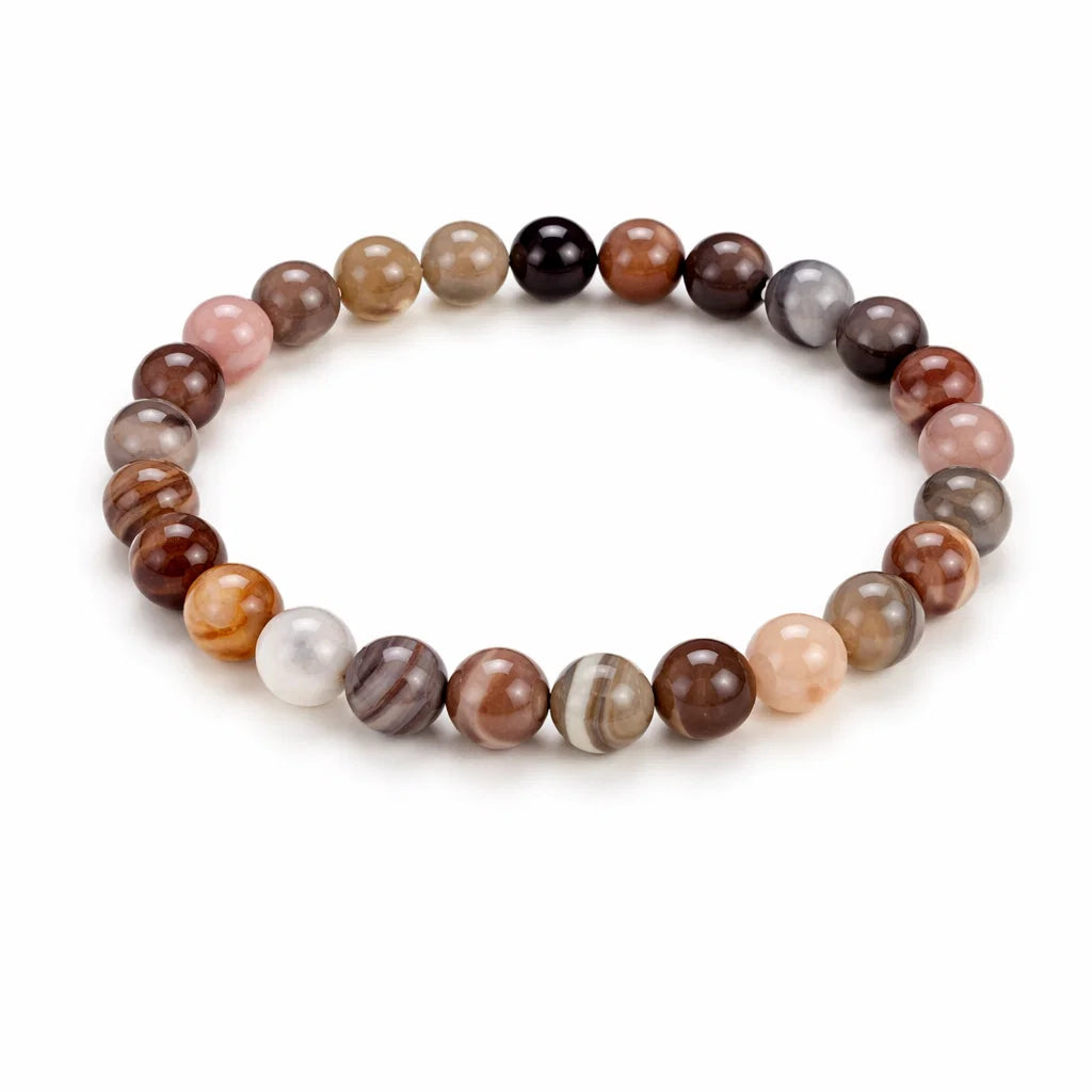 Natural botswana agate crystal bracelet in a close white-background bead view