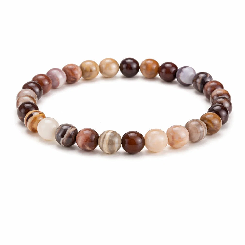 Natural botswana agate crystal bracelet showing the bead colour and surface on white