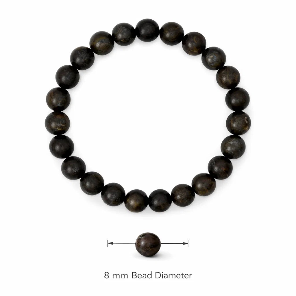 Natural bronzite crystal bracelet in a close white-background bead view