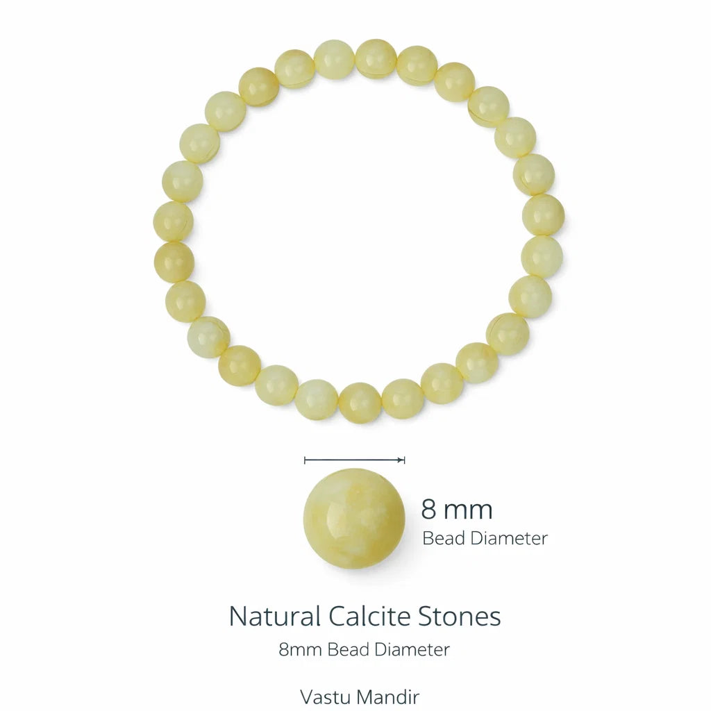 Natural calcite crystal bracelet showing the bead colour and surface on white