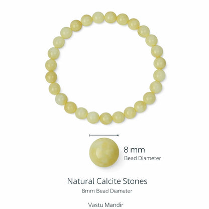 Natural calcite crystal bracelet showing the bead colour and surface on white