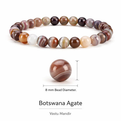Natural botswana agate crystal bracelet with round beads on a clean white background