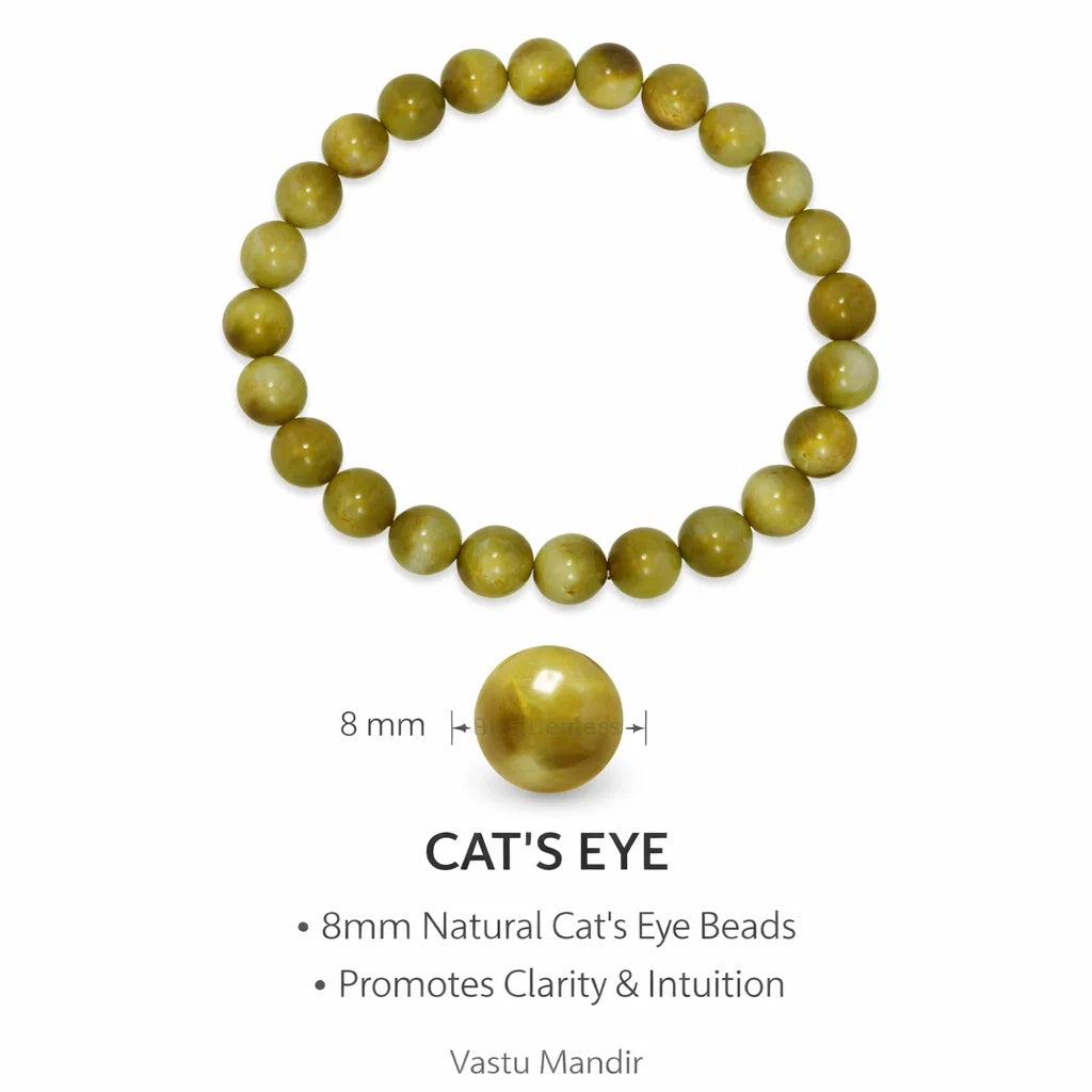 Natural cat's eye crystal bracelet with round beads on a clean white background