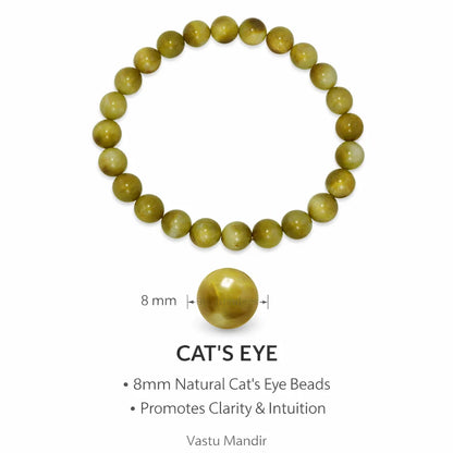 Natural cat's eye crystal bracelet with round beads on a clean white background