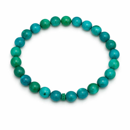 Chrysocolla crystal bracelet showing the bead colour and surface on white