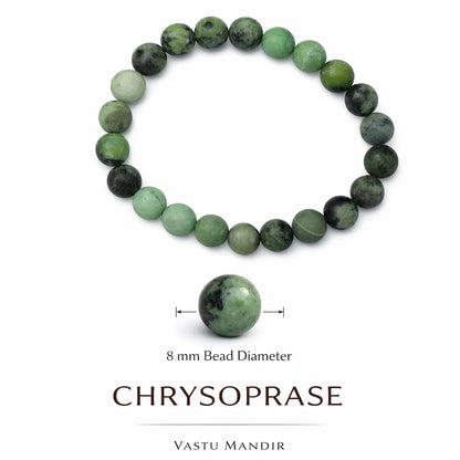 Natural chrysoprase crystal bracelet with round beads on a clean white background