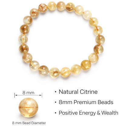 Natural citrine crystal bracelet infographic summarising visible product features