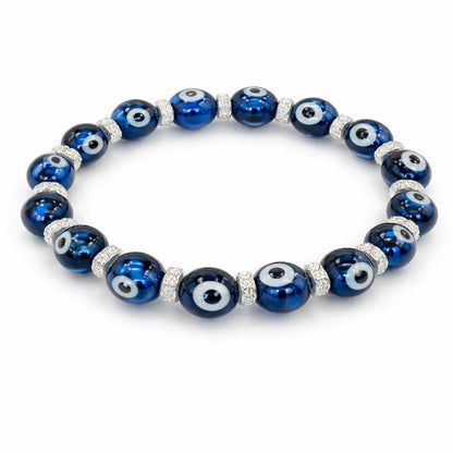 Evil eye crystal bracelet showing the bead colour and surface on white