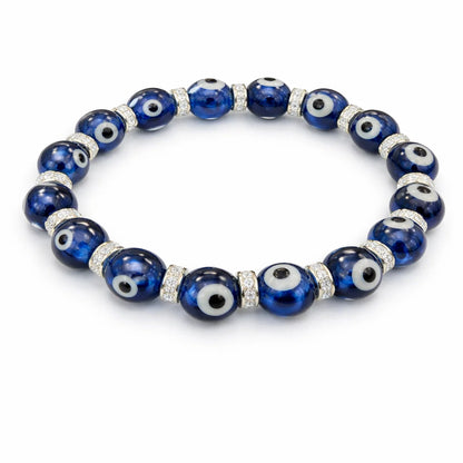 Evil eye crystal bracelet in a close white-background bead view