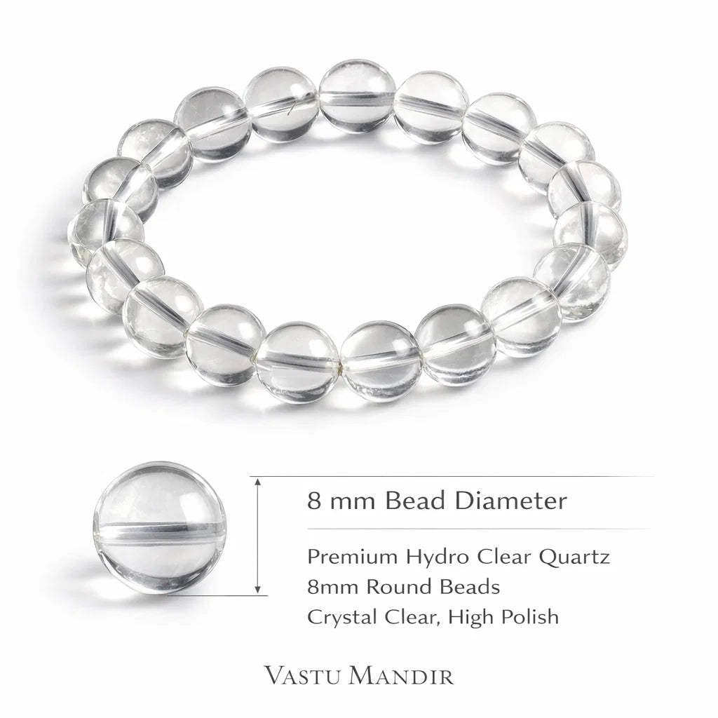 Hydro clear quartz bracelet in a close white-background bead view