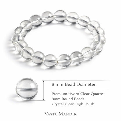Hydro clear quartz bracelet in a close white-background bead view
