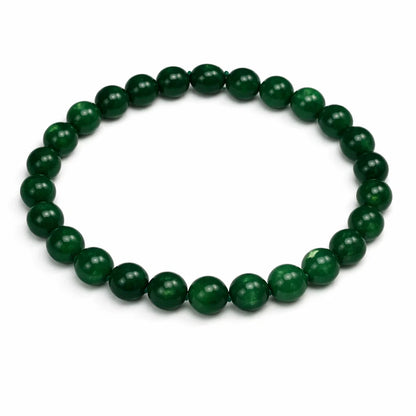 Natural green jade crystal bracelet centred in a clean product photograph