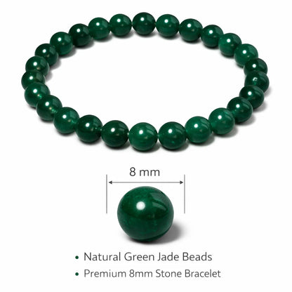 Natural green jade crystal bracelet showing the bead colour and surface on white