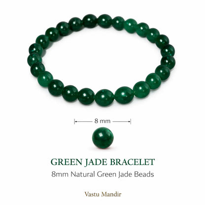 Natural green jade crystal bracelet with round beads on a clean white background