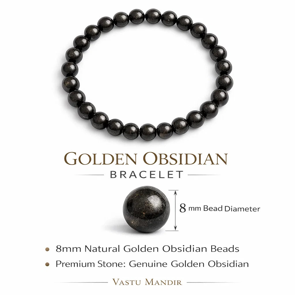 Golden sheen obsidian crystal bracelet in a close white-background bead view