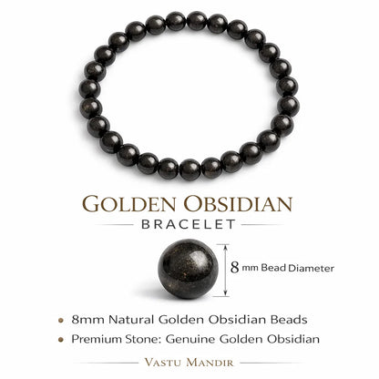 Golden sheen obsidian crystal bracelet in a close white-background bead view