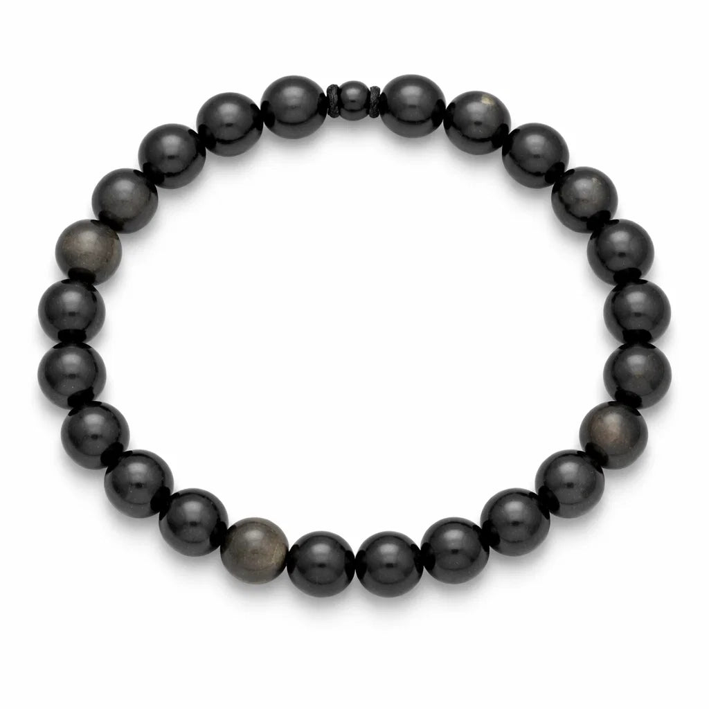 Golden sheen obsidian crystal bracelet showing the bead colour and surface on white