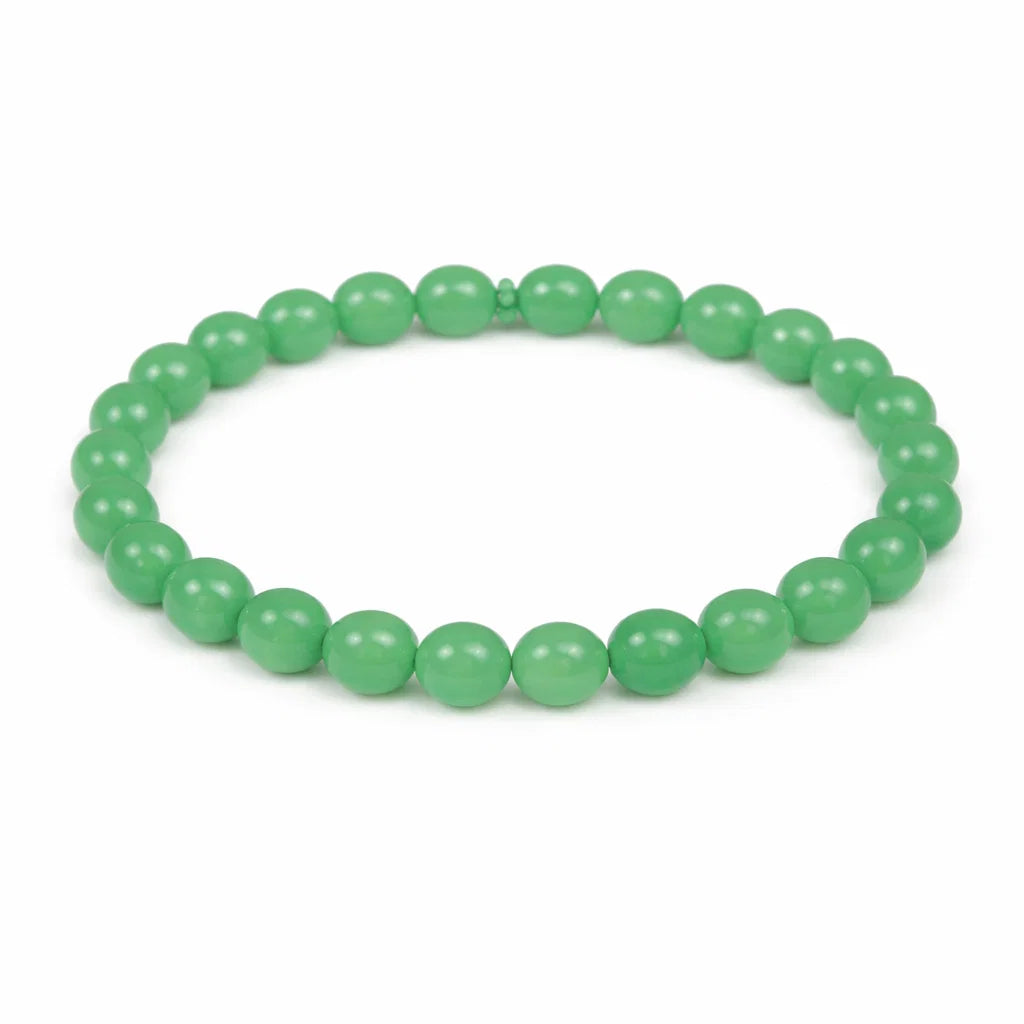 Natural green aventurine bracelet in a close white-background bead view