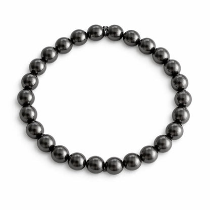Natural hematite crystal bracelet showing the bead colour and surface on white