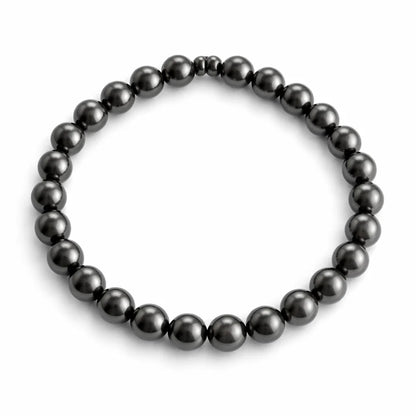 Natural hematite crystal bracelet in a close white-background bead view