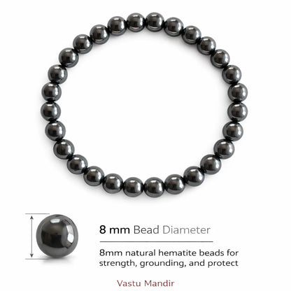 Natural hematite crystal bracelet with round beads on a clean white background