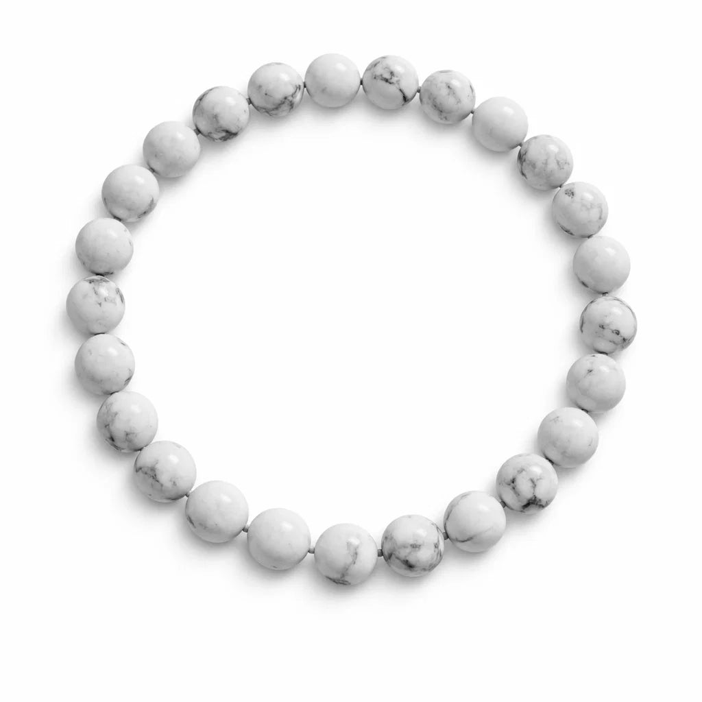 Natural howlite crystal bracelet in a close white-background bead view
